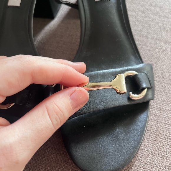 Black Steve Madden Black Heel Sandals, Size 8, Gold Hardware - Picture 3 of 4